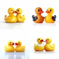 Rubber duck toy on white background. Set of Cute rubber ducks on white background Royalty Free Stock Photo