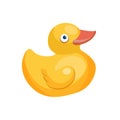 Rubber duck vector flat illustration isolated on white background. Yellow duck toy for children games. Royalty Free Stock Photo