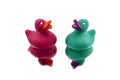 Two colorful rubber ducks stock images Royalty Free Stock Photo