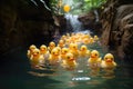 rubber ducklings floating in a pond Royalty Free Stock Photo