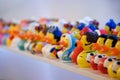 Rubber ducks on a shelf Royalty Free Stock Photo