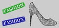 Rubber Fashion Badges and Hatched High Heel Shoe Mesh