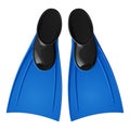 Rubber flippers for swimming, blue with black, top view. Isolated vector image