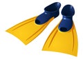 Rubber flippers for swimming, blue with yellow, isolated vector image