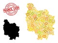 Rubber France, Lyon Stamp with Dollar and BTC Gold Mosaic Map of Burgundy Province