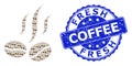 Rubber Fresh Coffee Round Seal Stamp and Recursion Coffee Beans Smell Icon Mosaic
