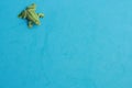 Rubber frog toy isolated on blue background Royalty Free Stock Photo