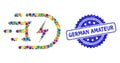 Rubber German Amateur Stamp Seal and Multicolored Collage Electric Voltage