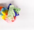 Rubber gloves, the duster and microfiber cloth on light background Royalty Free Stock Photo