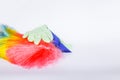 Rubber gloves, the duster and microfiber cloth on light background Royalty Free Stock Photo