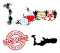 Rubber Grand Cayman Badge and Sunny Humans Inoculation Mosaic Map of Grand Cayman Island