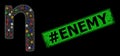 Rubber hashtag Enemy Seal with Mesh Eta Greek Lowercase Symbol Glare Icon with Colorful Light Spots