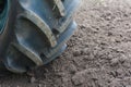 Close up tire wheel of agricultire machine Royalty Free Stock Photo