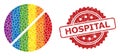 Rubber Hospital Stamp and Bright Colored Medication Tablet Mosaic