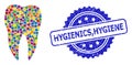 Rubber Hygienics,Hygiene Stamp Seal and Colorful Collage Dental Tooth