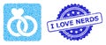 Rubber I Love Nerds Stamp and Fractal Wedding Rings Icon Collage