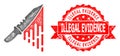 Rubber Illegal Evidence Stamp and Hatched Blood Knife Icon