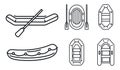 Rubber inflatable boat icon set, outline style