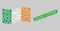 Rubber Irish Coffee Stamp and Waving Sunny Ireland Flag Mosaic of Suns