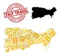 Scratched Italy Travel Stamp with Money and Bitcoin Golden Collage Map of Capri Island