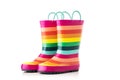 Rubber kid rain boots colorful print. Foot wear for children isolated Royalty Free Stock Photo