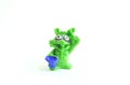 Rubber kids toy smiling green rabbit isolated on white background. Royalty Free Stock Photo