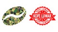Rubber Kopi Luwak Seal and Cacao Bean Polygonal Mocaic Military Camouflage Icon