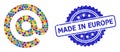 Rubber Made in Europe Seal and Colored Mosaic Email Symbol