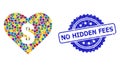 Rubber No Hidden Fees Stamp Seal and Colorful Collage Love Price