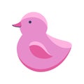 Rubber pink duck bath toy in flat style isolated on white background. Vector illustration. Cute baby bathing toy. Icon of toys Royalty Free Stock Photo