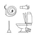Rubber plunger and ceramic toilet bowl. Tools for cleaning the sewer system. Royalty Free Stock Photo