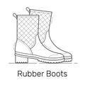 Rubber rain boots linear design vector illustration.