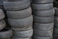 Rubber recycling car tire old wheels waste stack