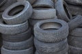 Rubber recycling car tire old wheels waste stack