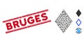 Distress Bruges Line Seal and Collage Filled Rhombus Icon Royalty Free Stock Photo