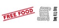 Scratched Free Food Line Stamp with Collage Script Roll Icon