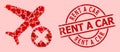 Rubber Rent a Car Seal and Red Love Closed Airplane Collage