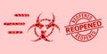 Grunge Reopened Stamp and Red Valentine Rush Biohazard Mosaic