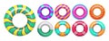Rubber rings. Colorful swimming ring for sea or pool. Isolated vacation realistic accessories for swim vector set