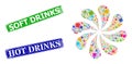 Rubber Soft Drinks Stamp Seals and Water Bottle Icon Multi Colored Centrifugal Flower Cluster