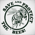 Rubber Stamp with Bee Design to Promoting to Save Bees, Vector Illustration