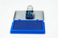 Rubber stamp and blue color inkpad