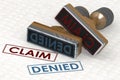 Rubber stamp with claim denied word