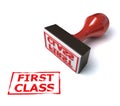 Rubber stamp first class 3d rendering Royalty Free Stock Photo