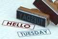 Rubber stamp with hello Tuesday word Royalty Free Stock Photo