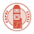 Rubber stamp with the name of Capri, Italy written inside the stamp