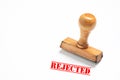 Rubber stamp with rejected sign on white background