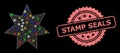 Rubber Stamp Seals Stamp Seal and Network Eight Corner Star with Lightspots Royalty Free Stock Photo