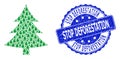 Rubber Stop Deforestation Round Seal Stamp and Fractal Fir Tree Icon Collage