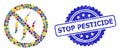 Rubber Stop Pesticide Stamp Seal and Multicolored Collage Forbidden Flavors